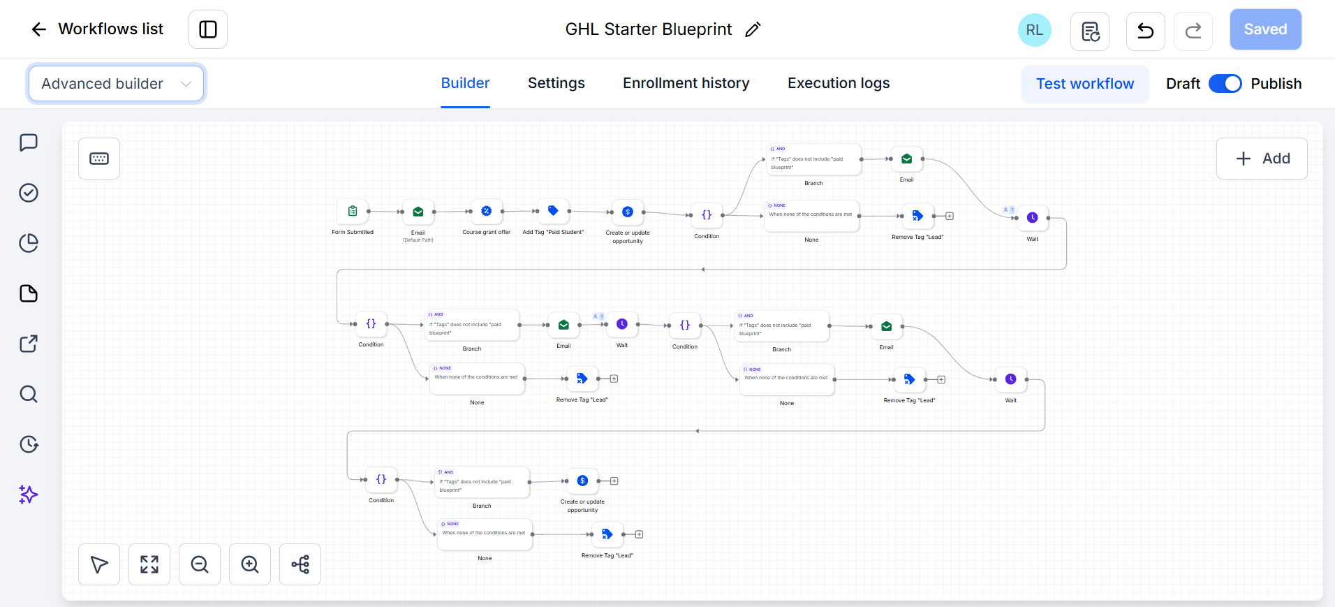 GoHighLevel course enrollment automation workflow