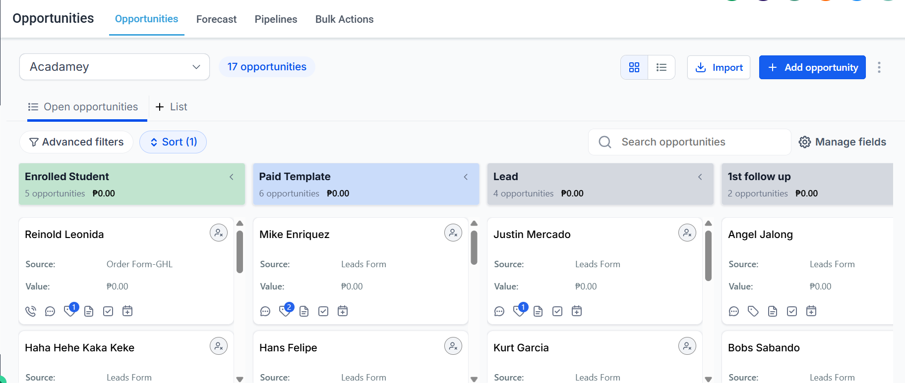 GoHighLevel CRM lead nurturing pipeline